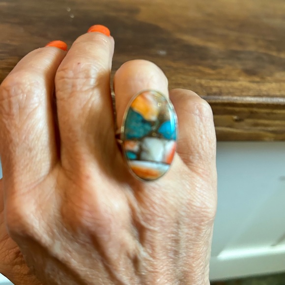 Handmade Turquoise Ring, Size 8 - Picture 4 of 5
